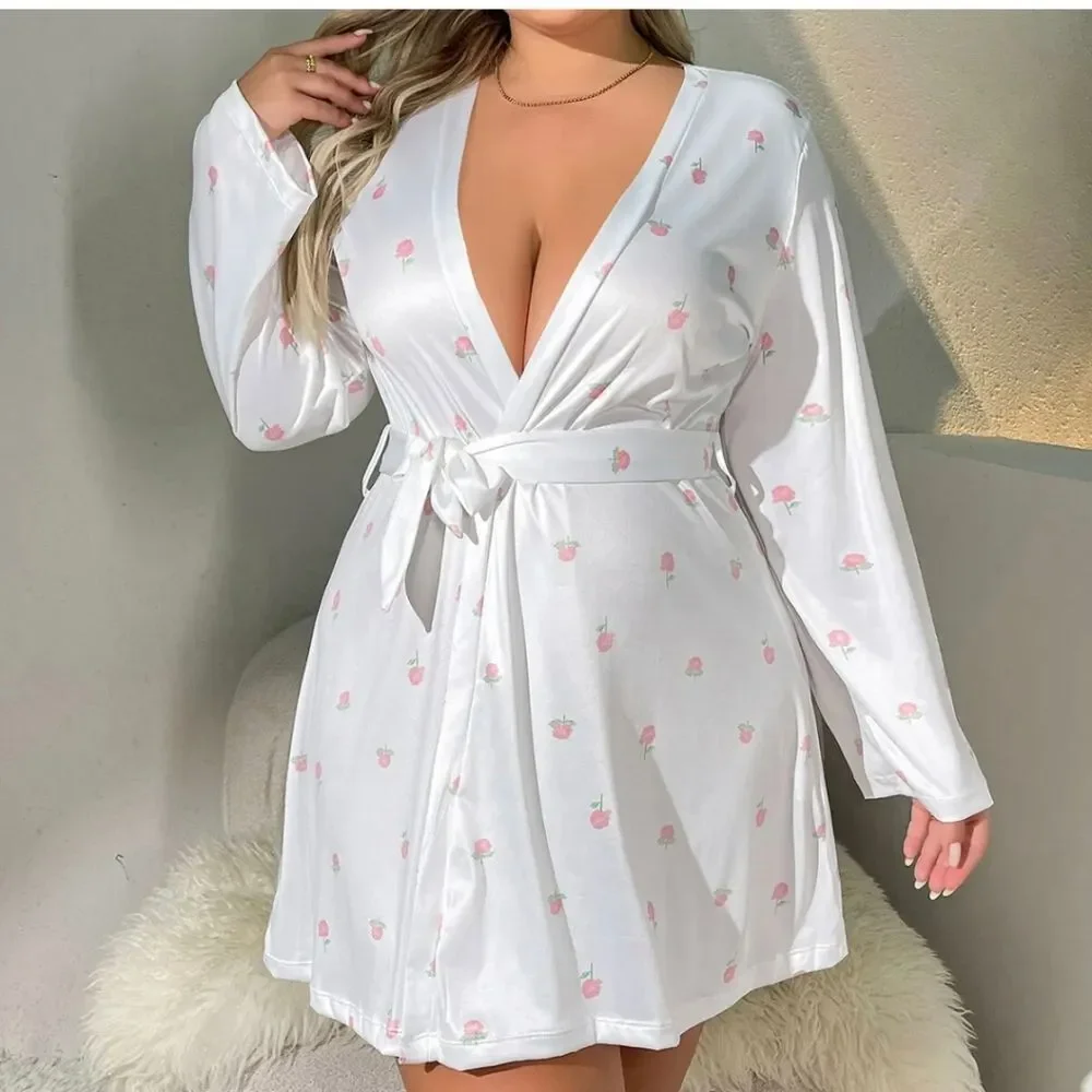 Womens Plus Size Satin Kimono Robe Lingerie Nightgown Sleepwear Silk Bathrobe US